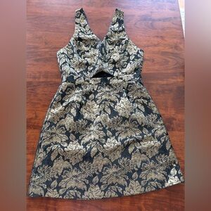 Lush Black & Gold Floral Brocade Dress